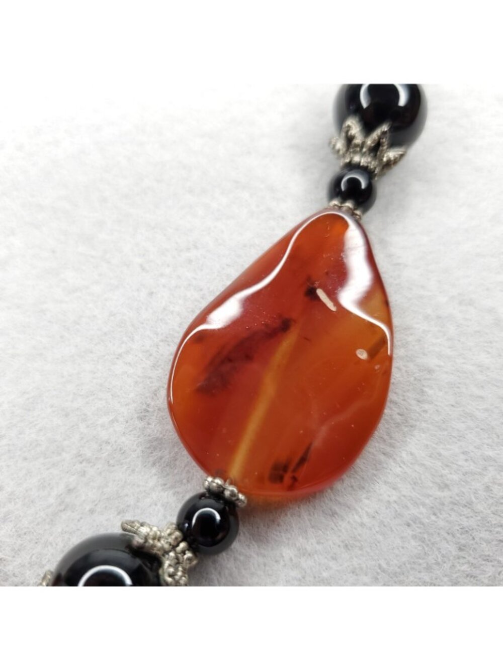 Polished Agate Beaded Necklace Rust Orange Black Toggle Boho 16" - Picture 4 of 6
